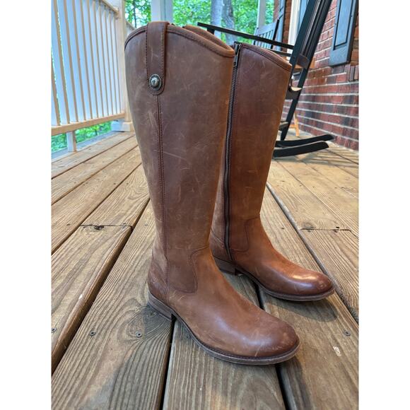Frye Melissa Button Inside Zip Leather Boot - Cognac Size 6 1/2 - Picture 4 of 9
